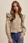 Paisley Smocked Peplum Top - Cream