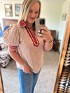 Rust Stripe Puff Sleeve Top