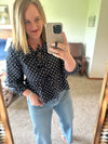 Navy Polka Dot 3/4 Sleeve Top
