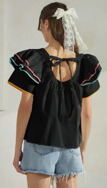 Black Multi Color Tier Sleeve Top