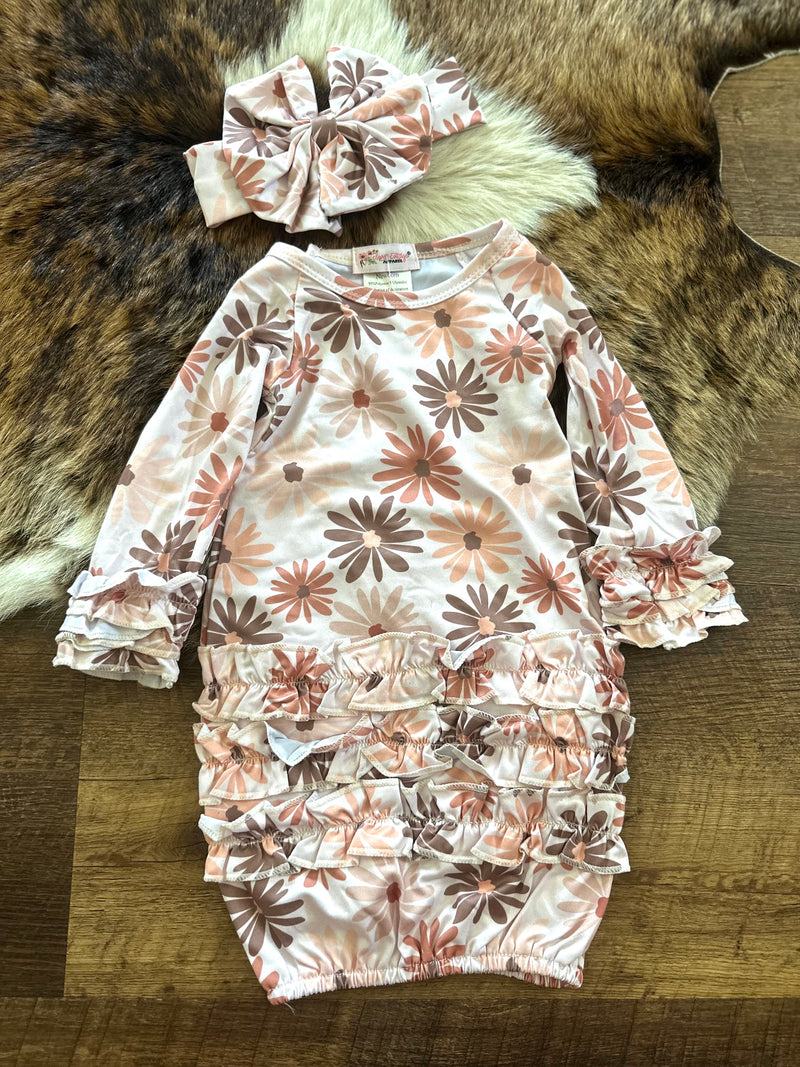 Fall Florals Baby Gown with Bow