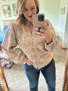 Paisley Eyelet Laced Button Down Blouse - Taupe