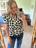 Black Dot Peplum Button Up Top