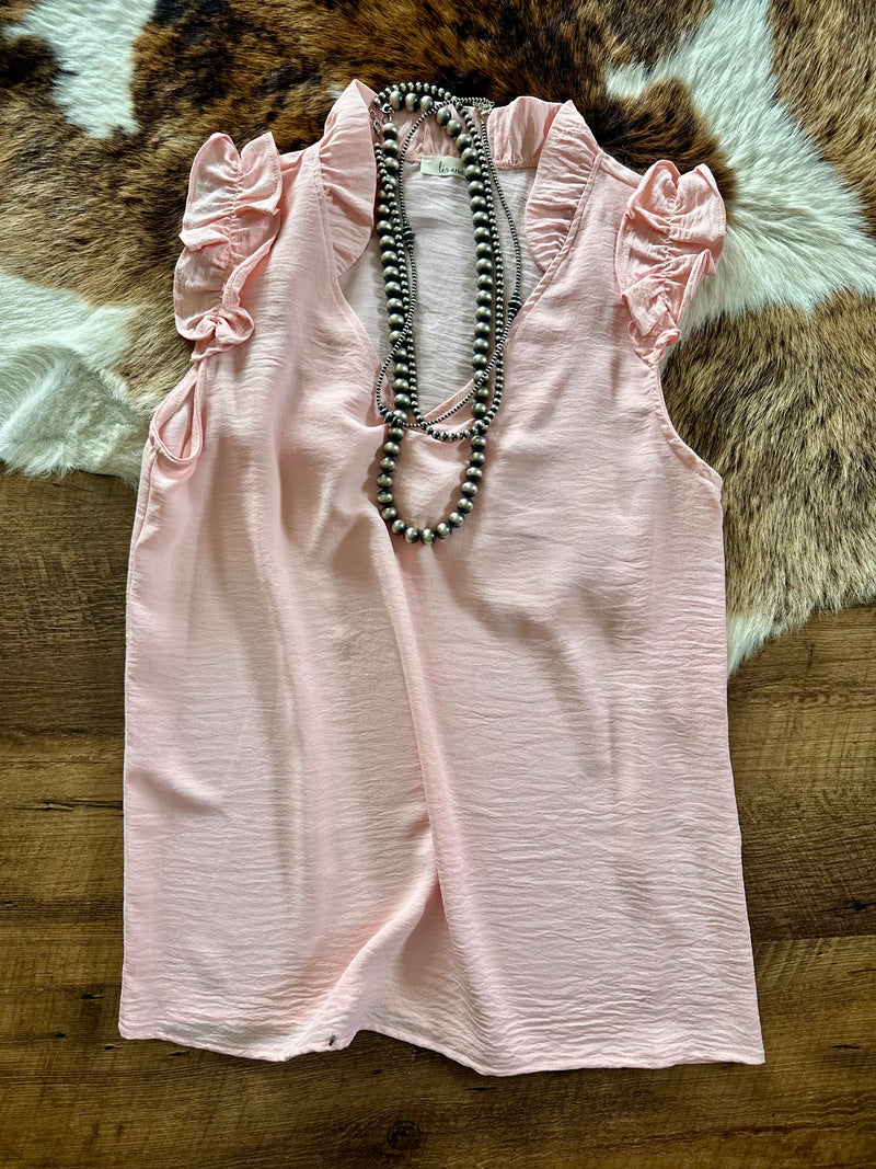 Ruffled Trim Tank - Peach