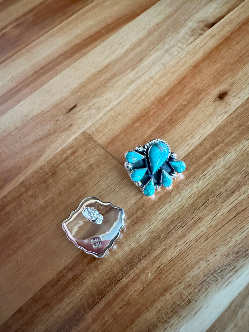 Turquoise Teardrop Cluster Stud Earrings