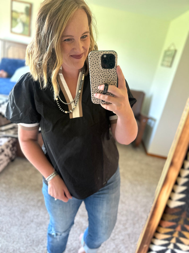 Black Multi Color Band Top