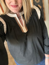 Black Striped Flutter Shoulder Top