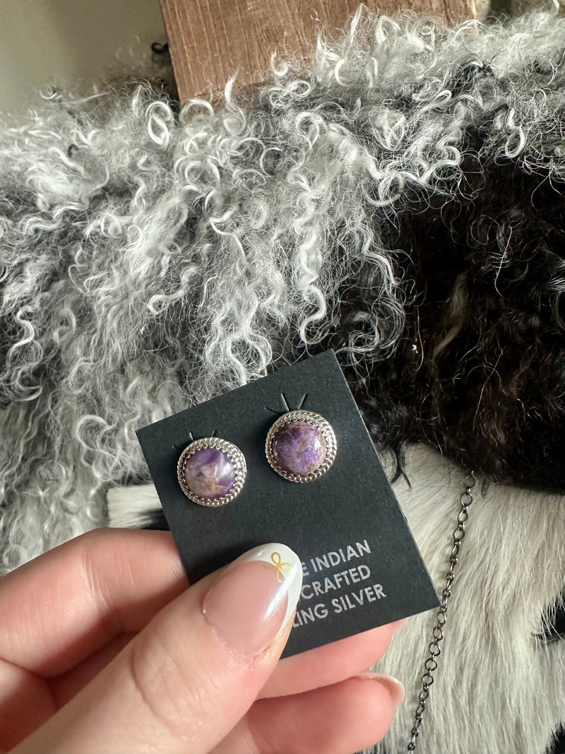 Charoite Stud Earrings