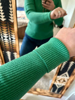 Green Ribbed Mock Neck Sweater