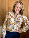 Floral Ruched Button Down Top