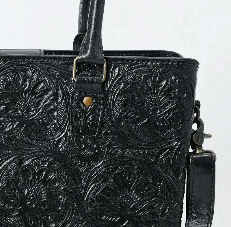 Black Western Tooled Leather Handbag