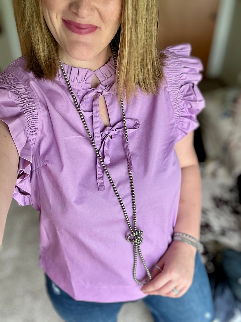 Lavender Poplin Bow Tie Top