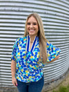 Blue Abstract Dolman Sleeve Top