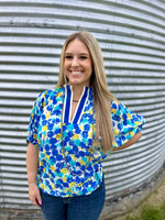 Blue Abstract Dolman Sleeve Top