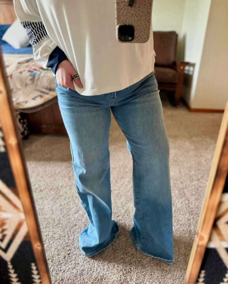 Risen High Rise Wide Front Yoke Jeans