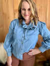 Denim Balloon Sleeve Bow Tie Top