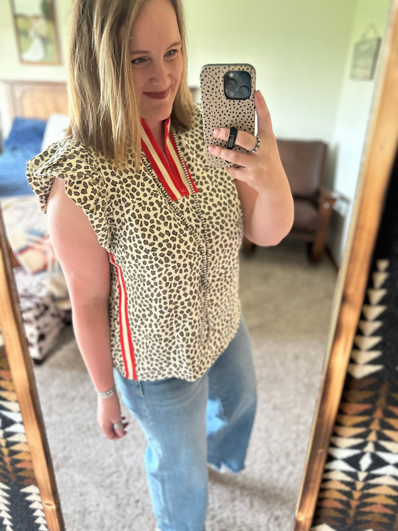 Leopard Print Red Accent Top