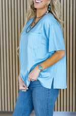 Sky Blue Ribbed Boyfriend Top