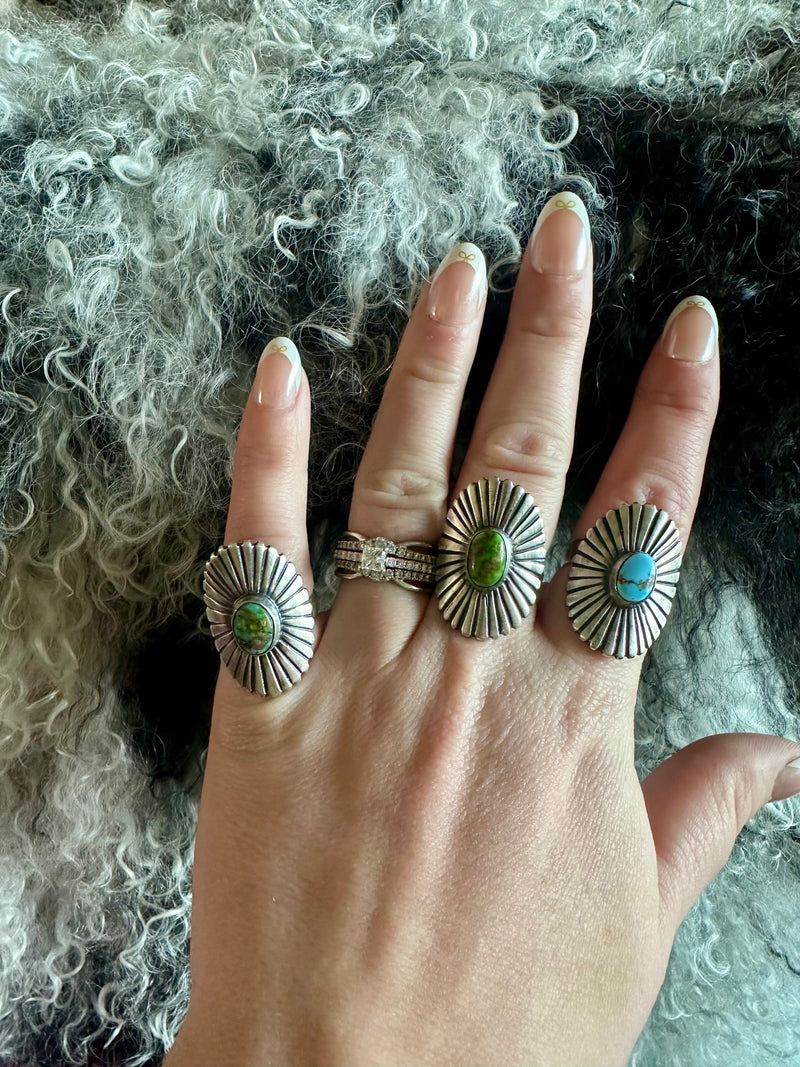 Turquoise Stone Sterling Rings - Adjustable