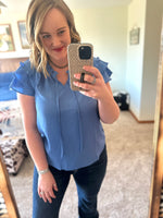 Azure Ruffle Sleeve Top