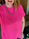 Ribbed Asymmetrical Top - Fuchsia