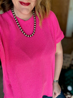Ribbed Asymmetrical Top - Fuchsia