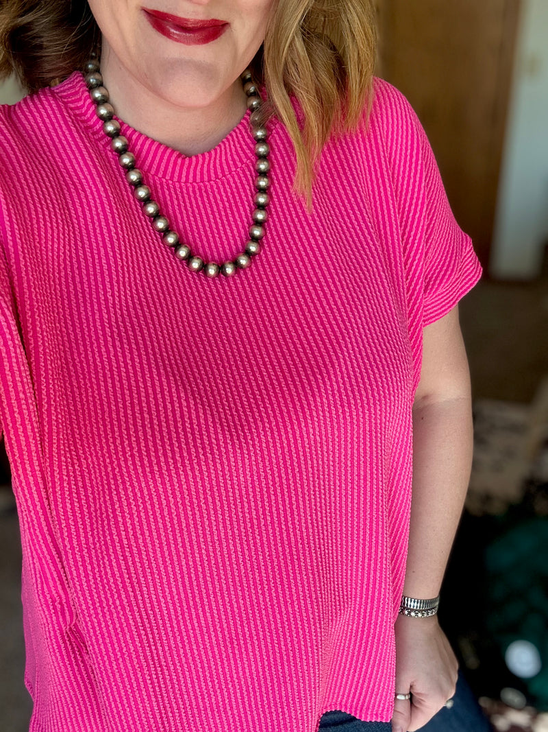 Ribbed Asymmetrical Top - Fuchsia