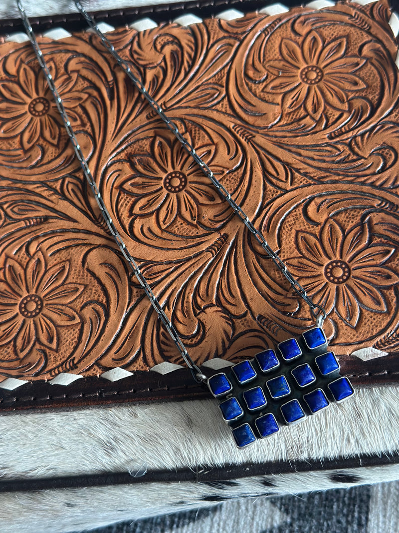 Blue Lapis Multi Stone Bar Necklace