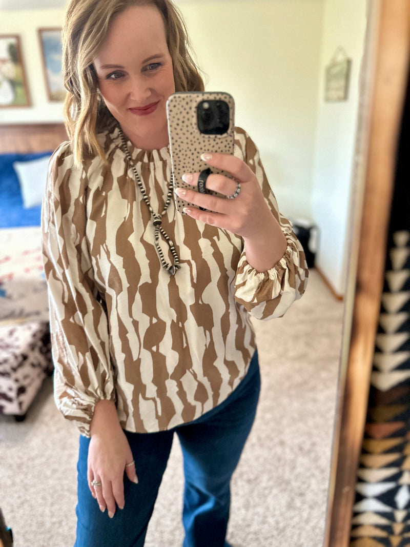 Taupe Geometric Print Top