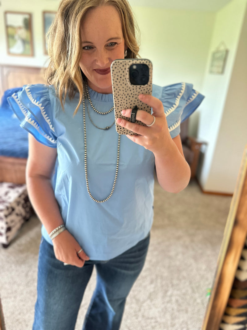 Sky Blue Ric Rac Sleeve Top