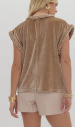 Champagne Velvet Braided Hem Top