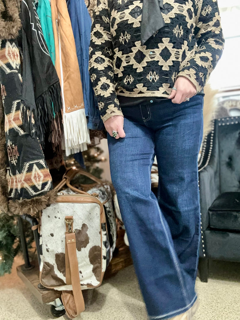 Dark Wash Wide Leg High Rise Jeans