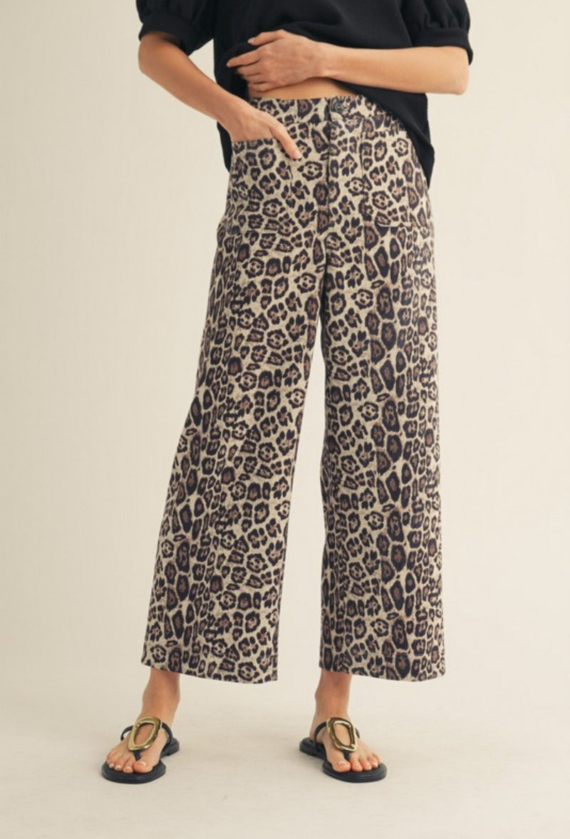 Leopard Crop Wide Leg Pants