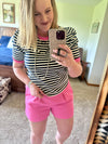 Striped Top - Navy/Pink