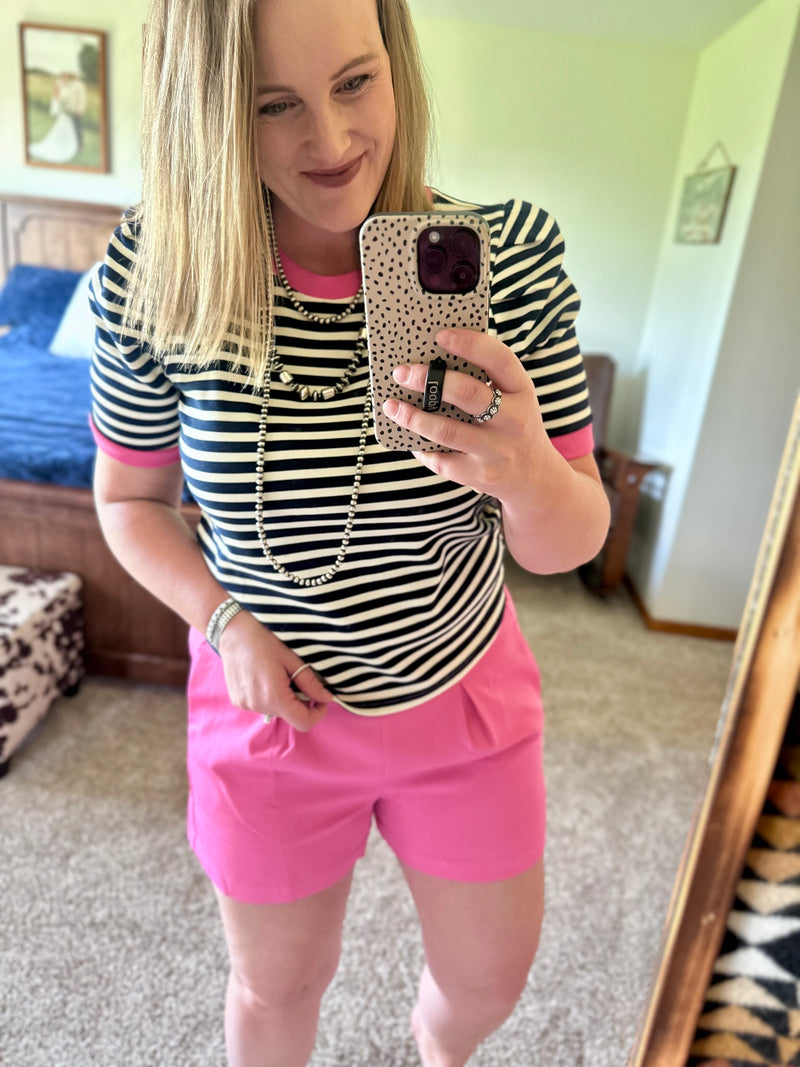 Striped Top - Navy/Pink