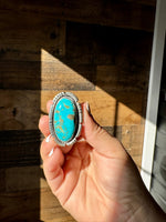 Big oval Ring- adjustable- Kingman turquoise ring and sterling silver