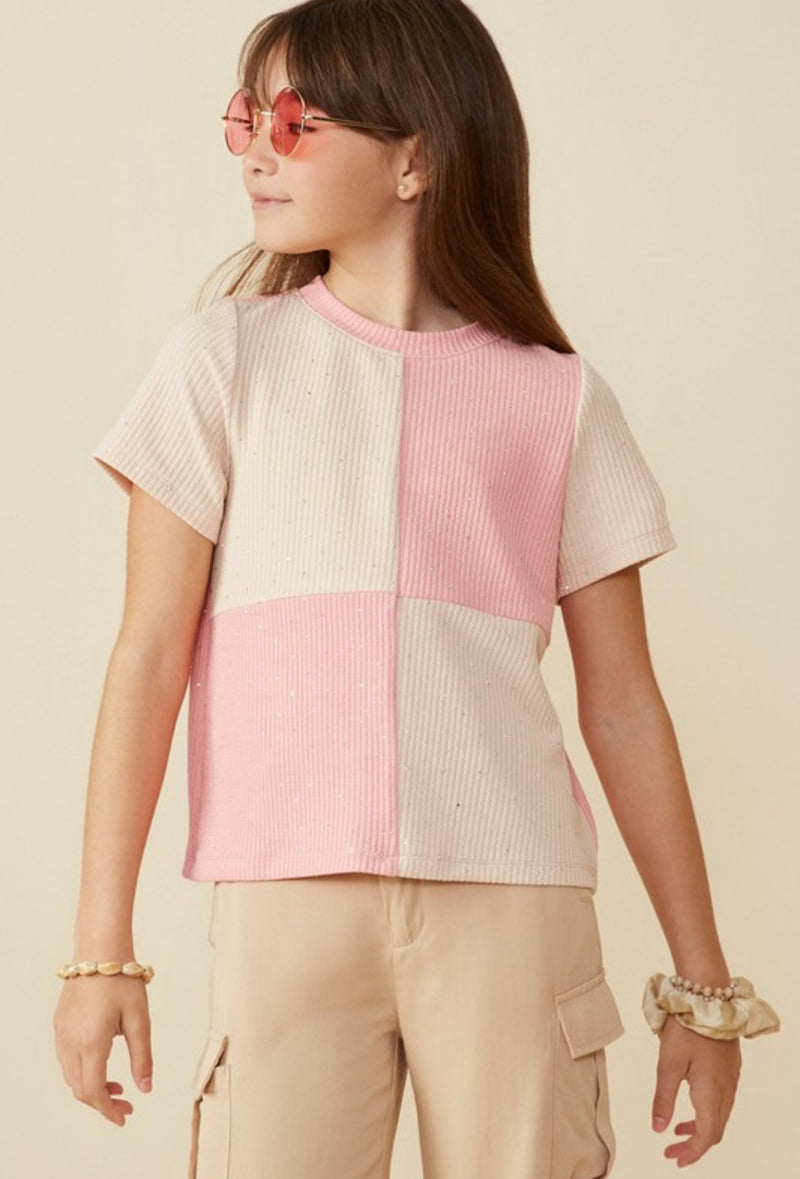 Girls Pink Block Jewel Top