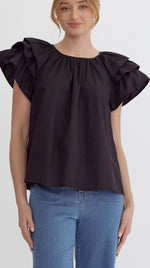 Black Triple Ruffle Sleeve Top