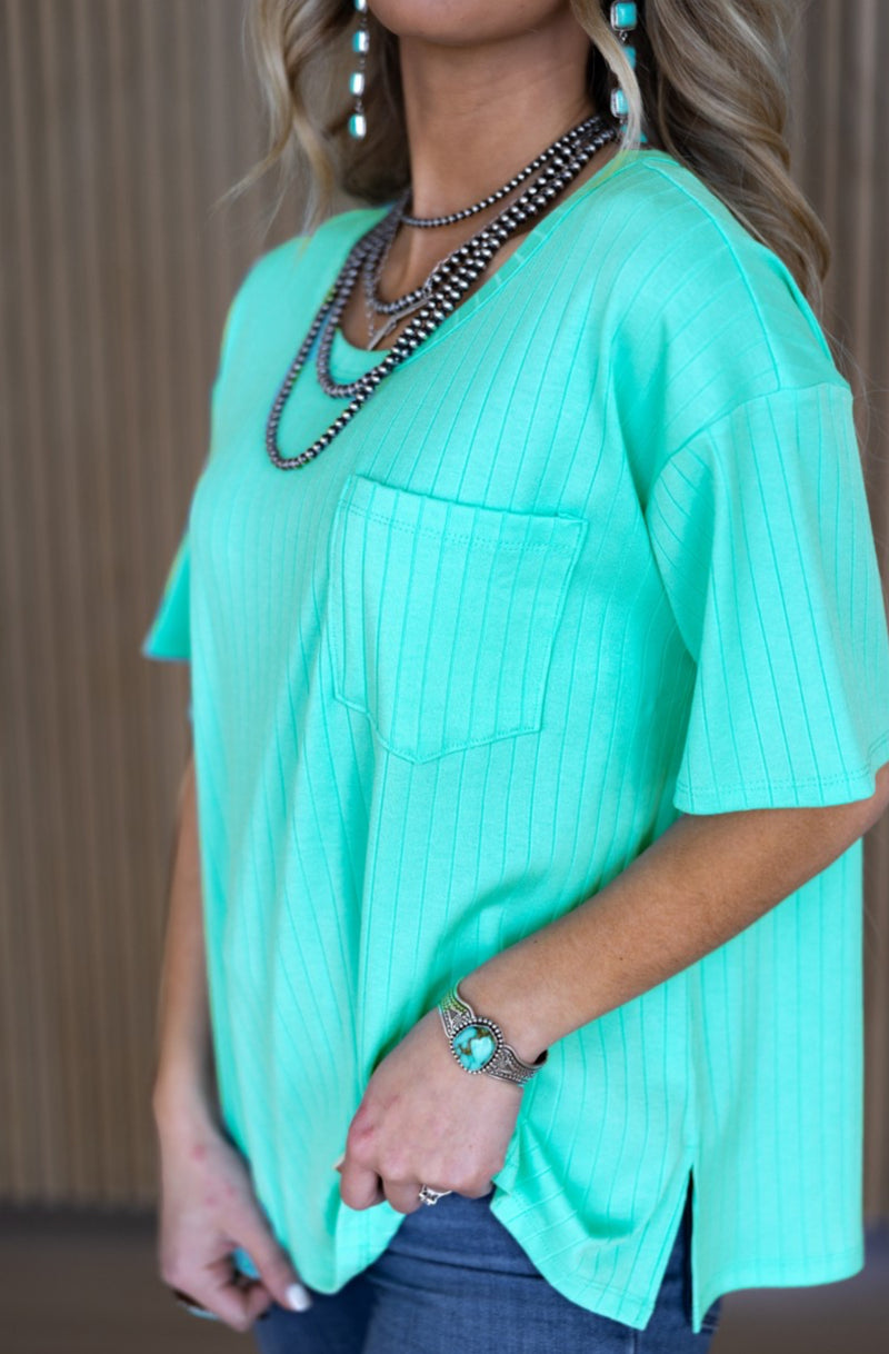 Mint Ribbed Boyfriend Top