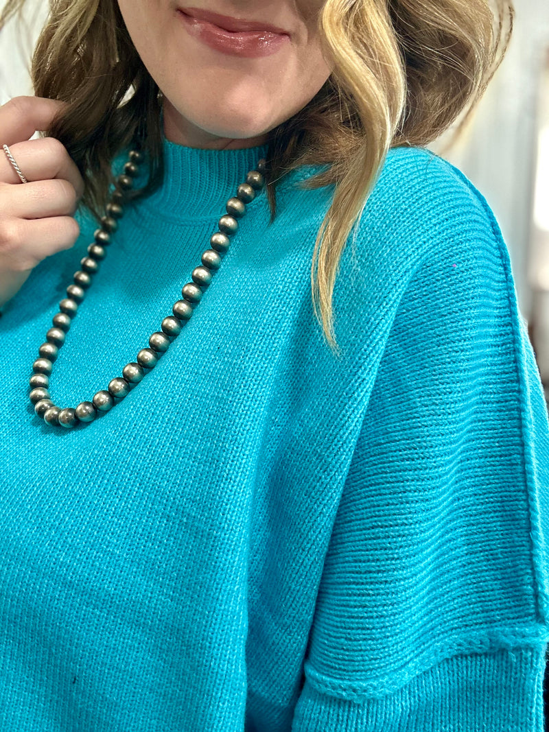 Aqua Mock Neck Sweater