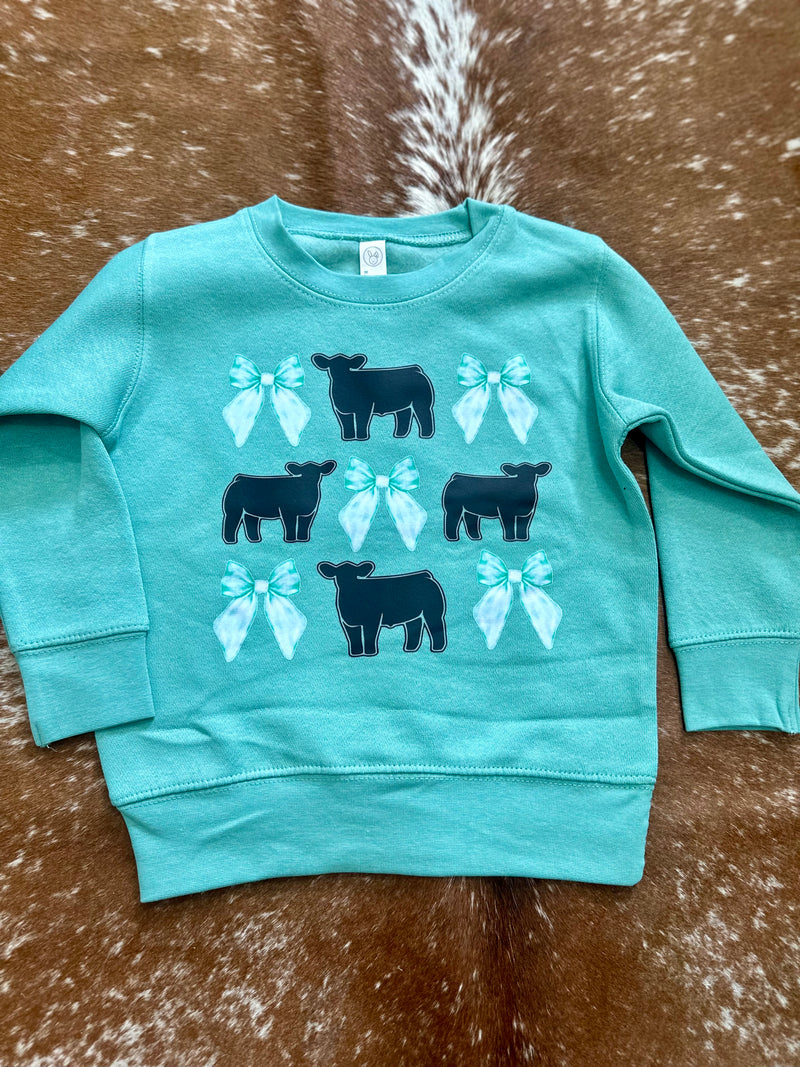 Turquoise Calf Bow Crewneck