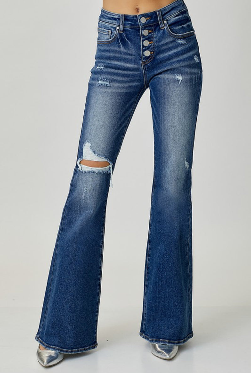 Risen Button Fly Flare Jeans