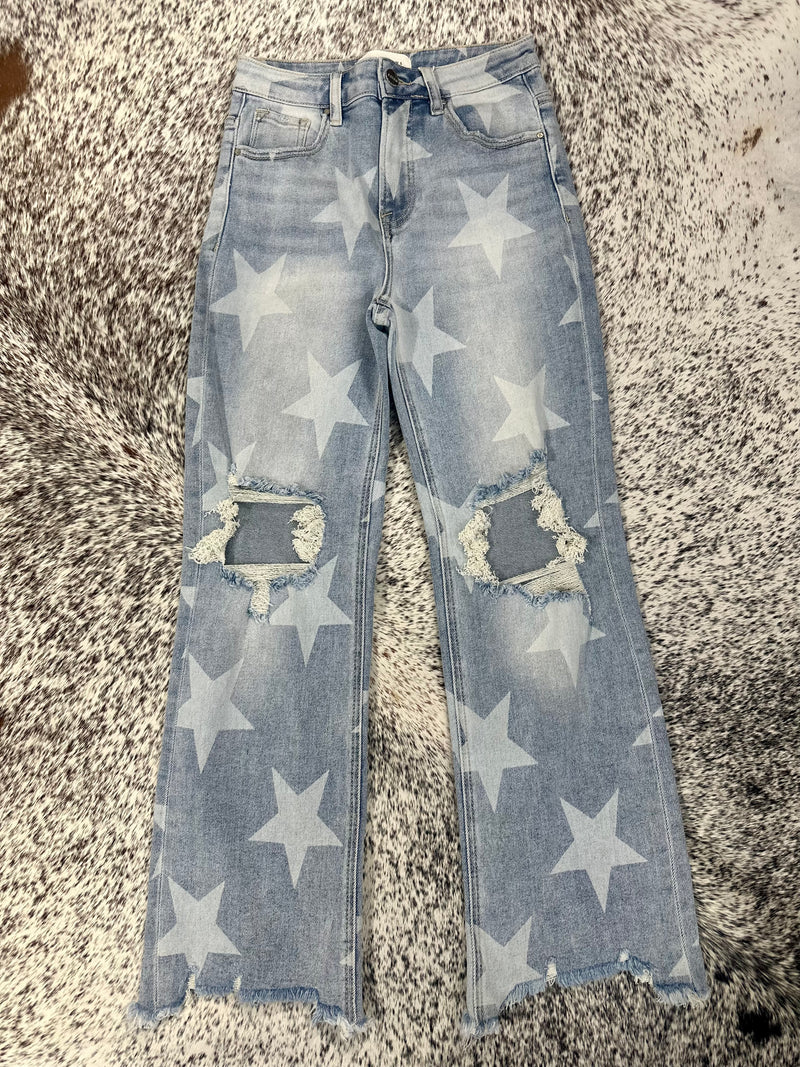 Risen Star Distressed Straight Crop Jeans