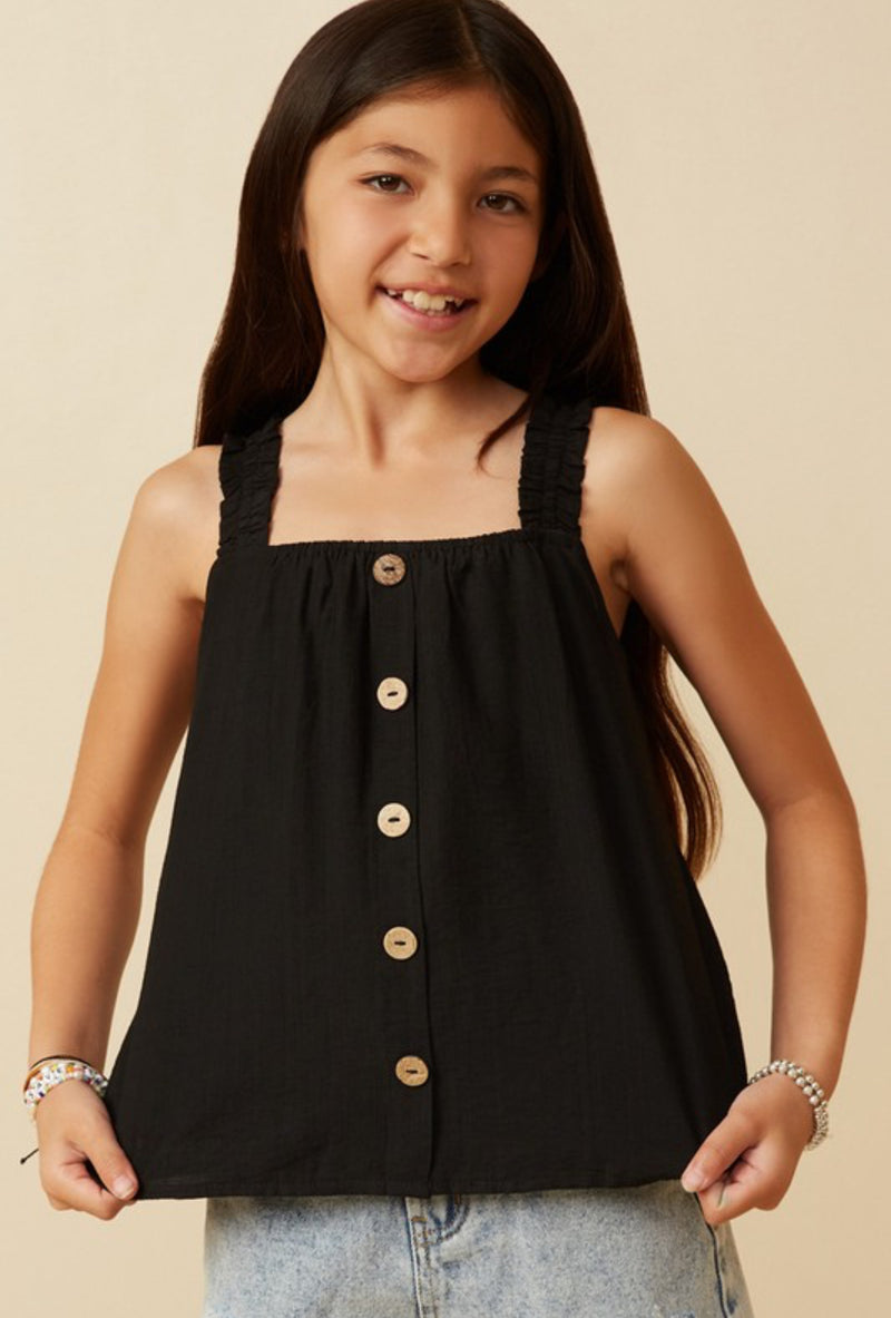 Girls Black Button Detail Top