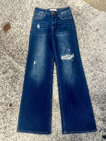 Risen Distressed Wide Leg Jeans