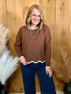 Brown Scalloped Hem Sweater