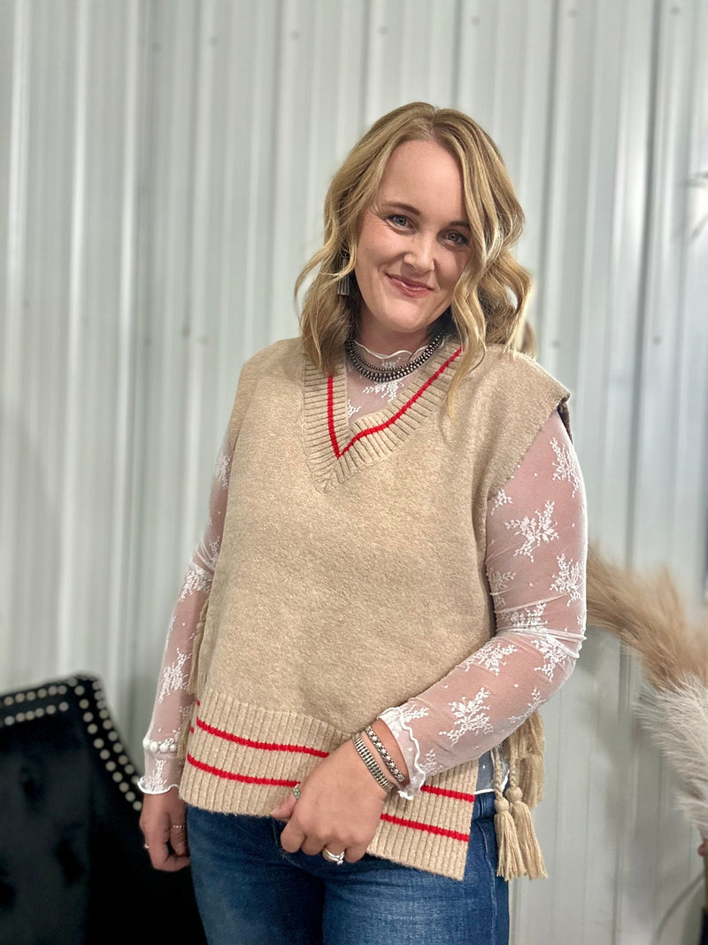 Side Tie Sweater Vest - Oatmeal