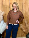Brown Scalloped Hem Sweater