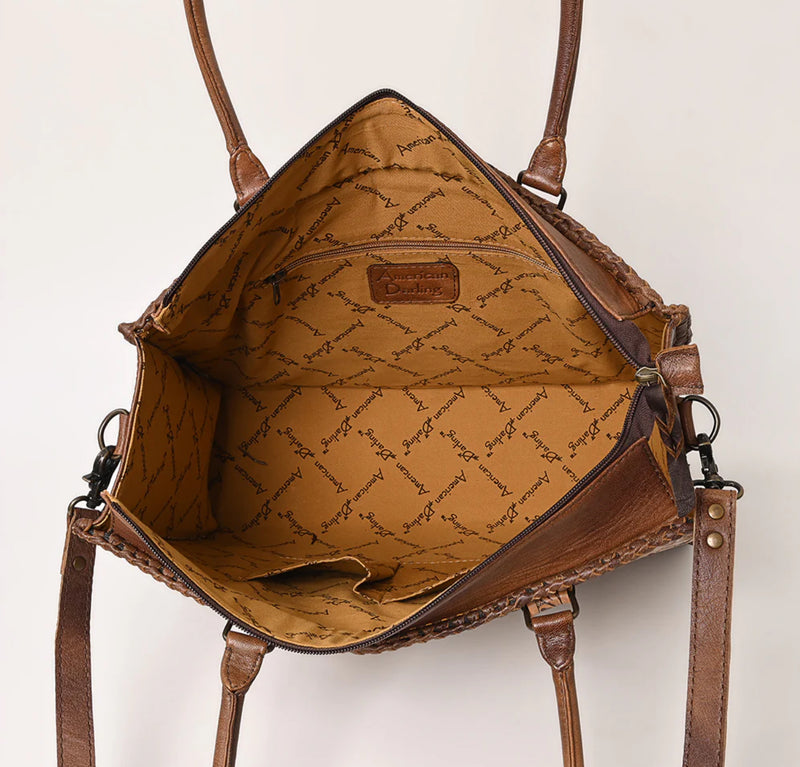 Brown Tooled Leather Tote
