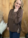 Brown Mock Neck Top with Leopard Slits